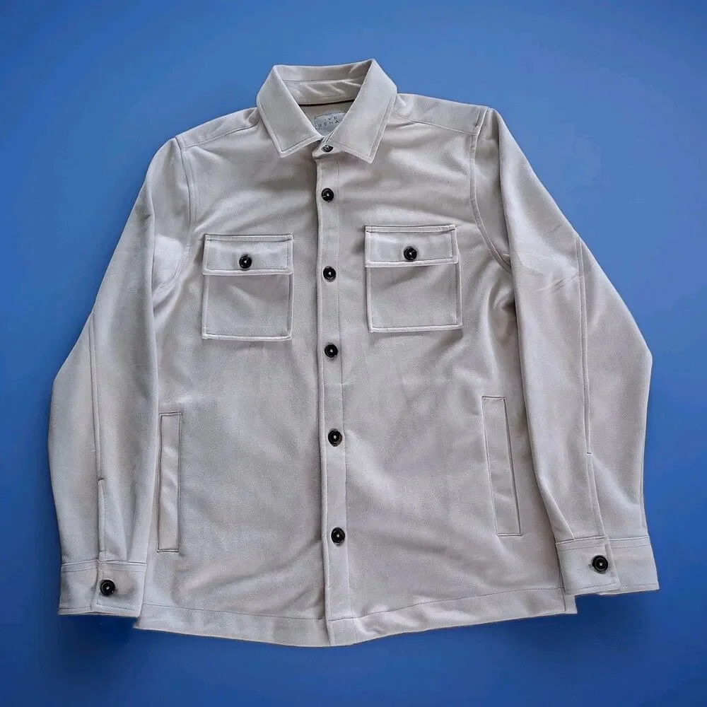 Ike Behar New York Men's M Faux Suede Jacket Cream Stone Water Repellent Shacket